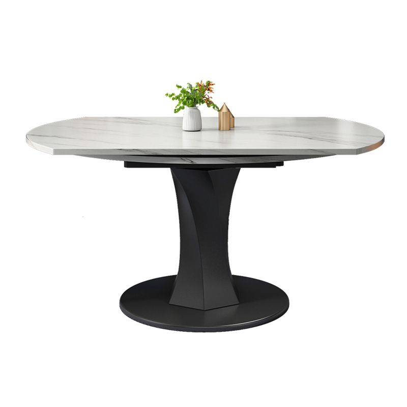 Modern Style Sintered Stone Dining Table White Round Drop-Leaf Table with Pedestal Base