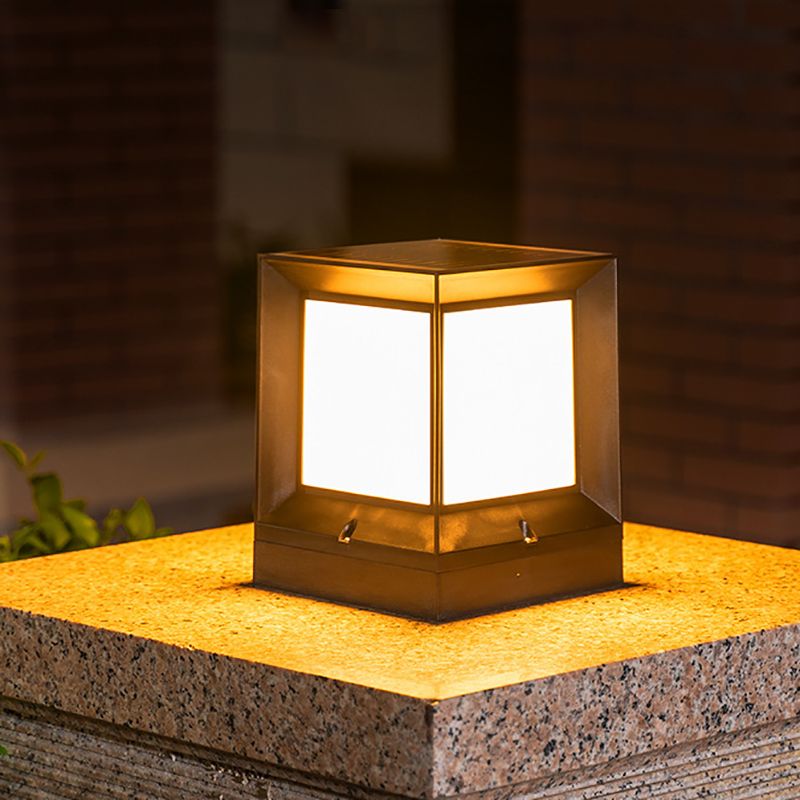 Rectangle Shape Metal Outdoor Light Modern 1 Light Solar Pillar Light in Black