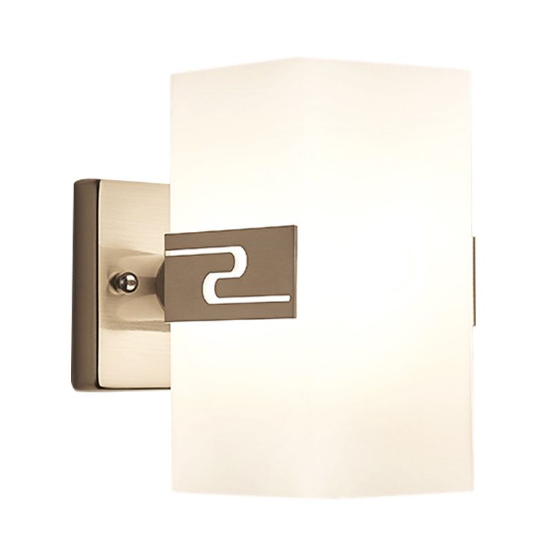 Nickel Cuboid Wall Mounted Light Modern 1-Light White Glass Sconce Lamp for Corridor