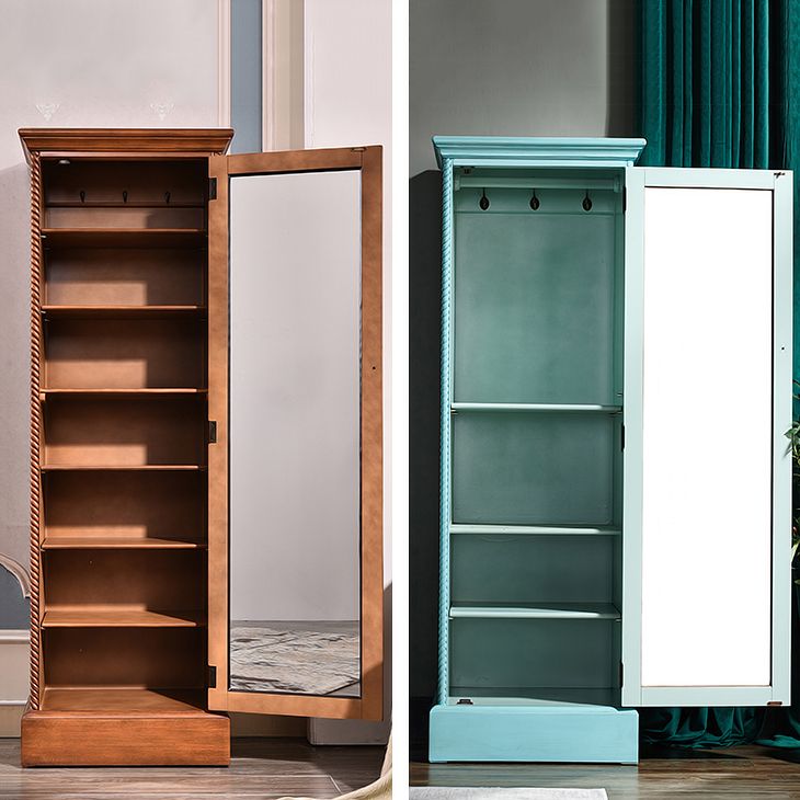 Traditional Birch Wood Cabinet with Mirror Matte Finish Wardrobe for Home