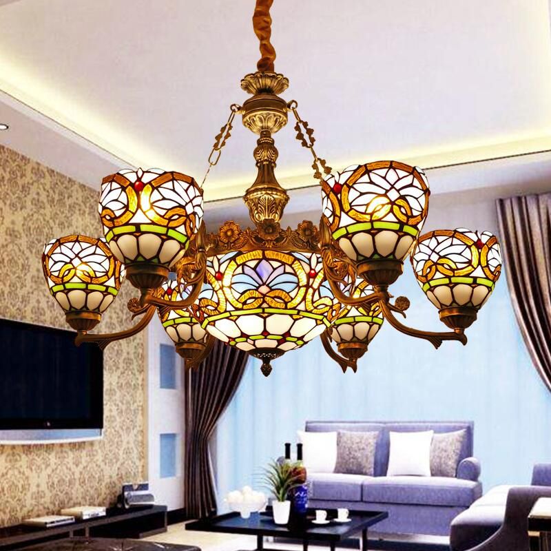 Ciotola lampadario dispositivo di illuminazione in stile tiffany in vetro artistico appennato il lampadario