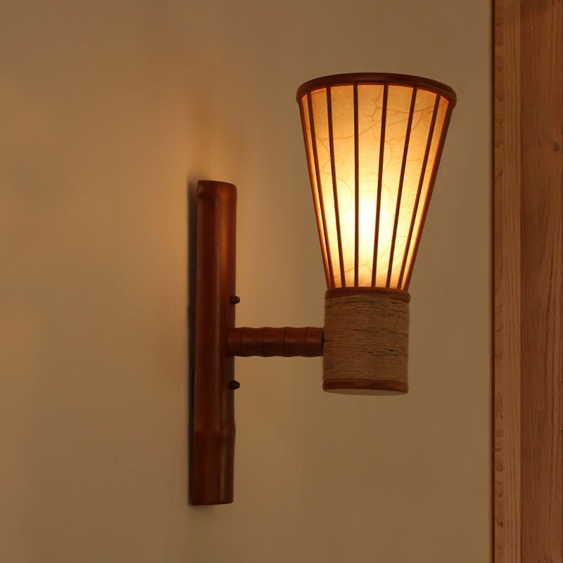 Bamboo large éteinte murale luminaire mural Asian Style Single tête rouge brun mural de lampe murale pour chambre à coucher