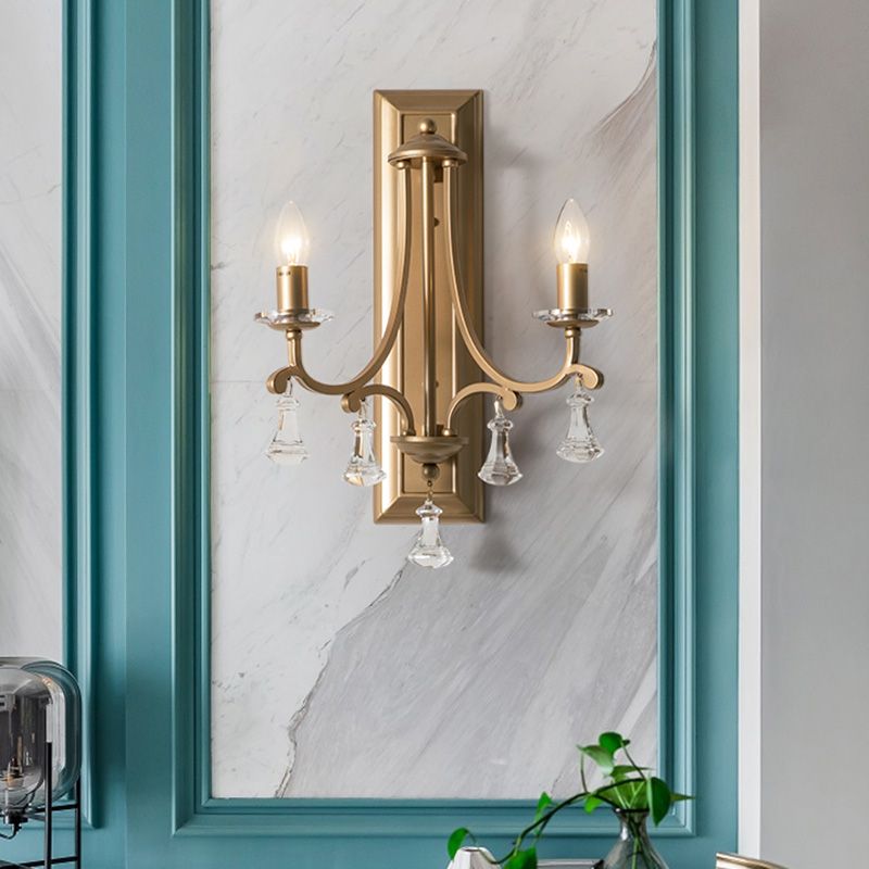 Gold 2 Bulbos Lámpara de pared de pared Retro Candelabra Candelabra Luz de montaje de pared para sala de estar