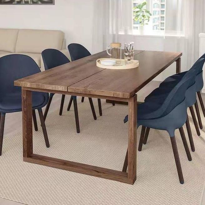 Contemporary Rectangle Shape Kitchen Dining Table Solid Wood Dining Table with Double Pedestal Bases