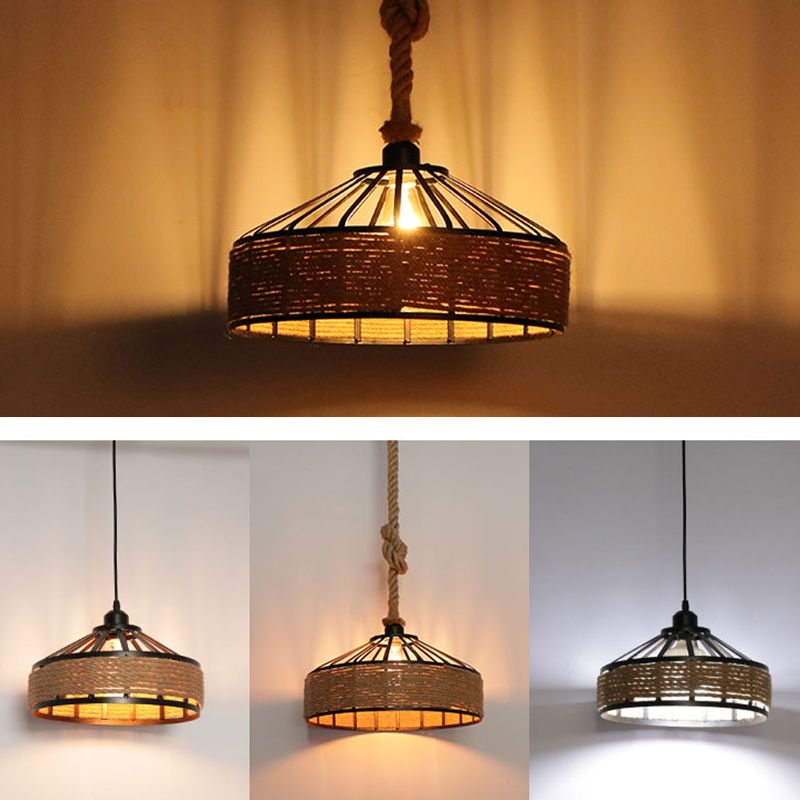 Fun a sospensione della corda di canapa a drum, illuminazione del ristorante industriale in beige
