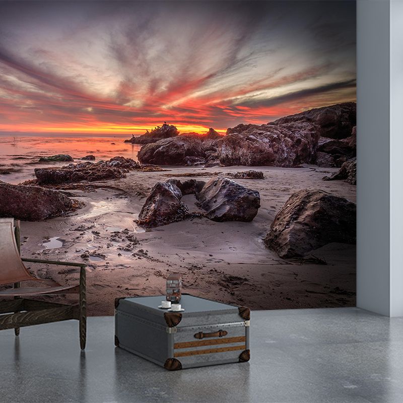 Giant Modernist Mural Wallpaper Brown Tidal Flats with Evening Glow Sky Wall Art