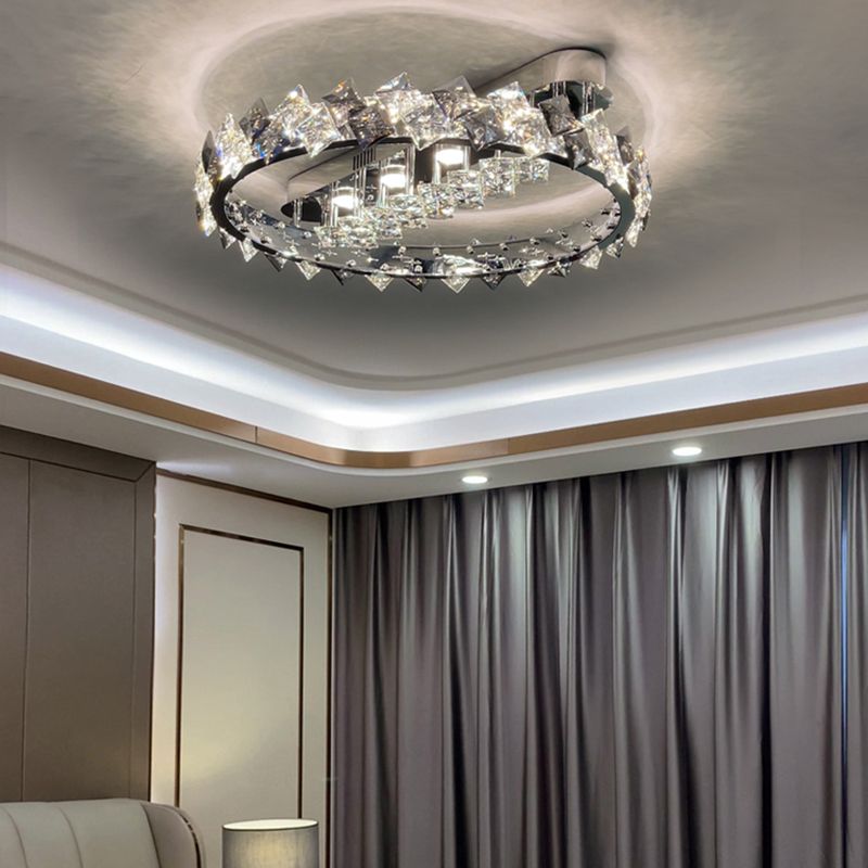 Modern Circular Flush Light Fixture Crystal 1 Light Flushmount Lighting in Grey