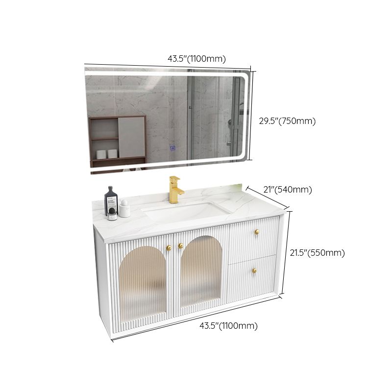 Waterproof Bathroom Vanity Rectangle Single Sink Wood Frame Wall-Mounted Drawers Vanity
