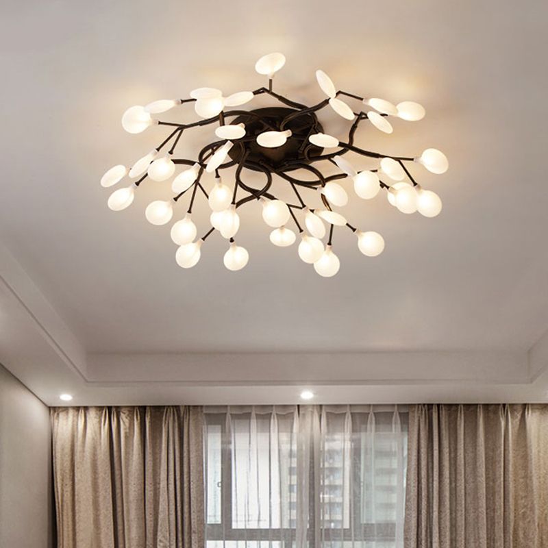 Branche d'arbre salon LED semi-encastré lumière métallique post-moderne lustre encastrable avec abat-jour luciole