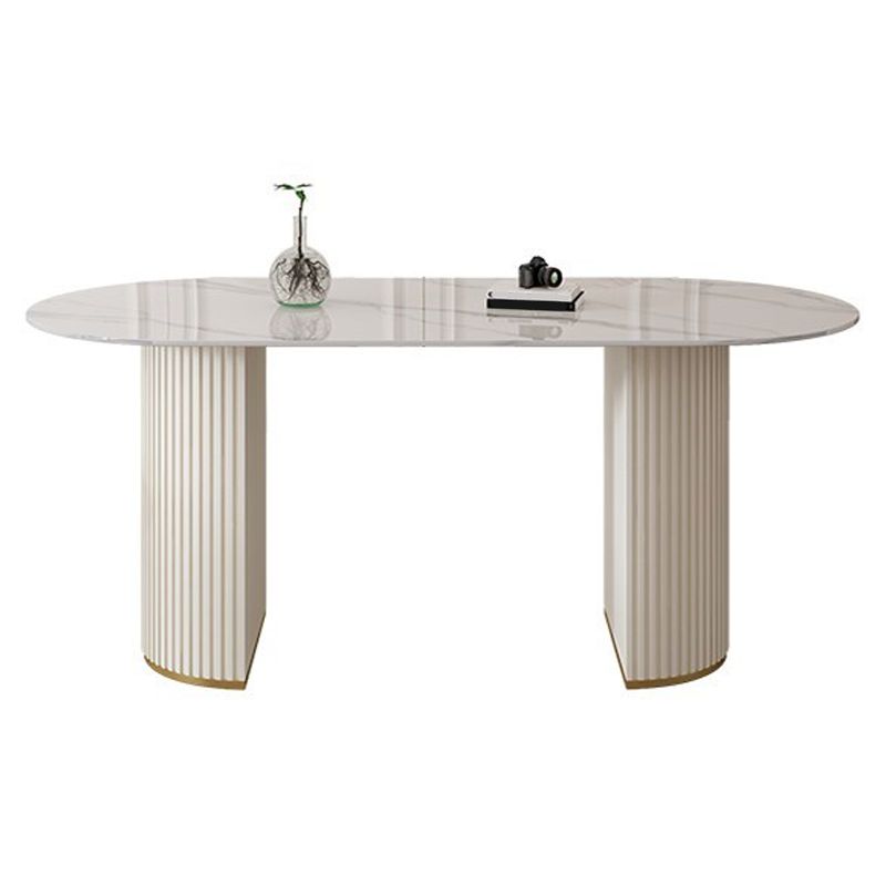 Sintered Stone White Table for Restaurant Modern Dining Table with Double Pedestal Base