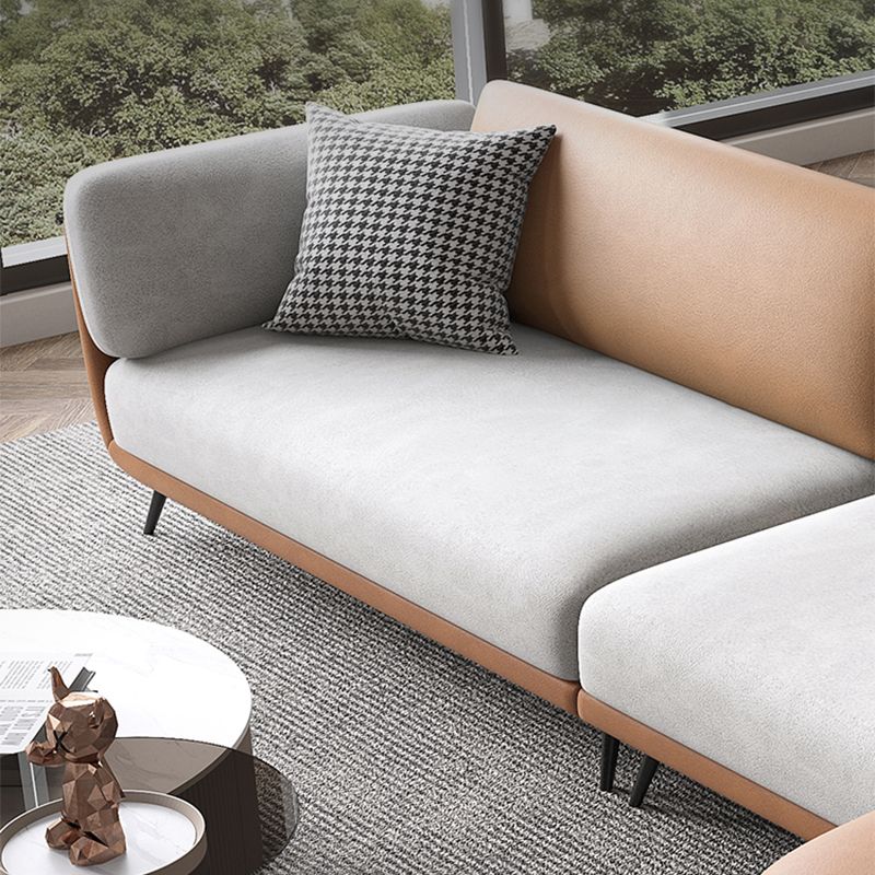 Faux Leather Scandinavian L-Shape Sectional with Pillowed Back Cushions