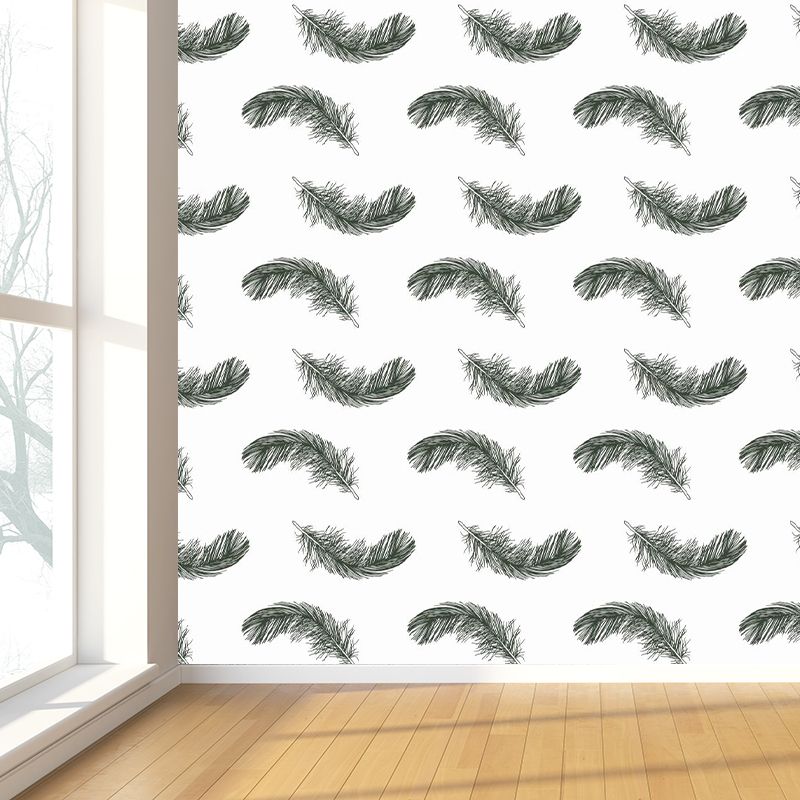 Feather Print Mural Decal Contemporary Non-Woven Textured Wall Covering in Soft Color