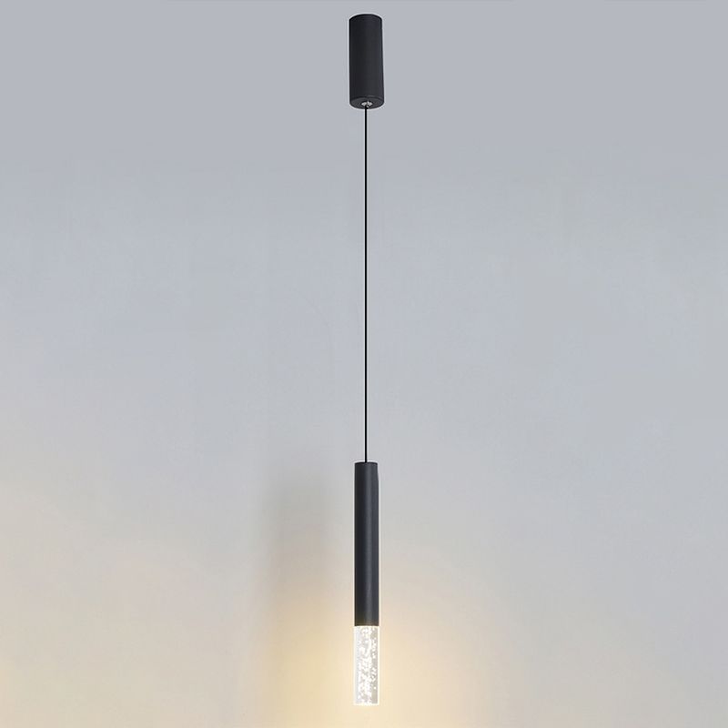 Cylinder Bedroom Pendant Lighting Fixture Acrylic LED Nordic Hanging Ceiling Light in Black