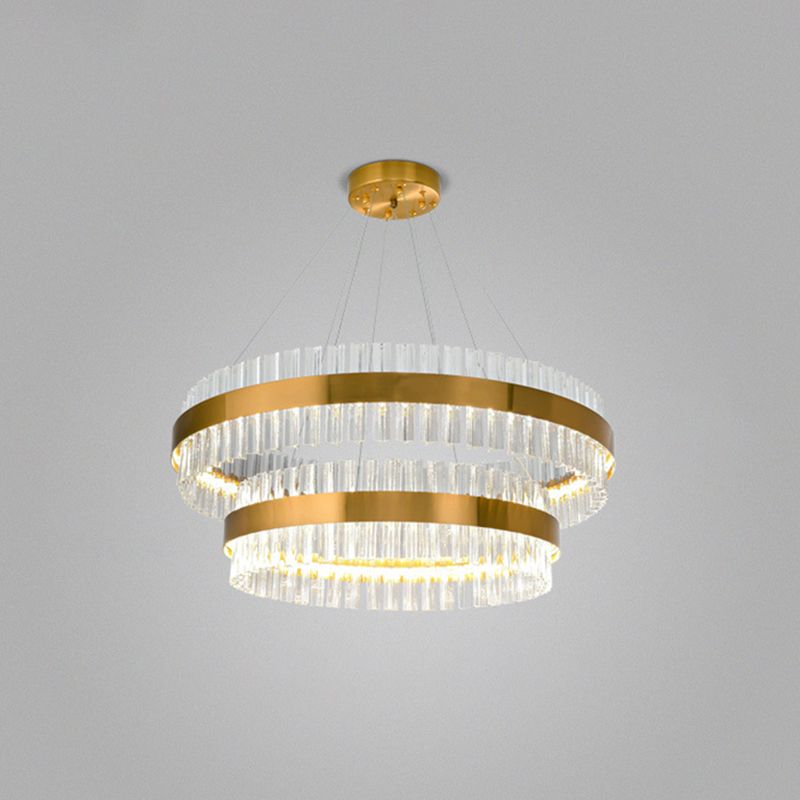 Ring Shaped Chandelier Light Simplicity Clear Crystal Living Room LED Pendant Light Fixture in Gold