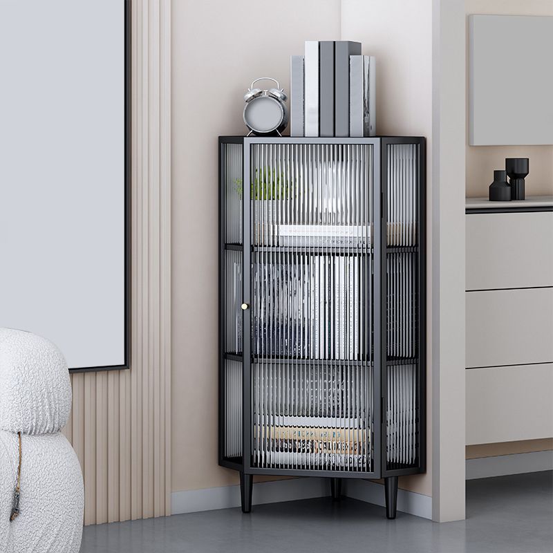 Contemporary Metal Curio Cabinet Corner Unit Display Cabinet with Doors for Dining Room