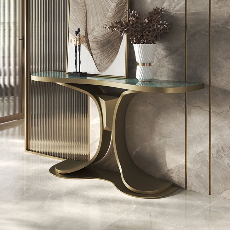 Glam Green Console Table Half Moon Console Sofa Table for Hall