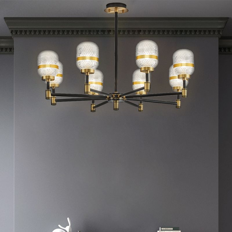 Barrel Chandelier Light Fixture Vintage Ribbed Glass Pendant Lighting for Restaurant