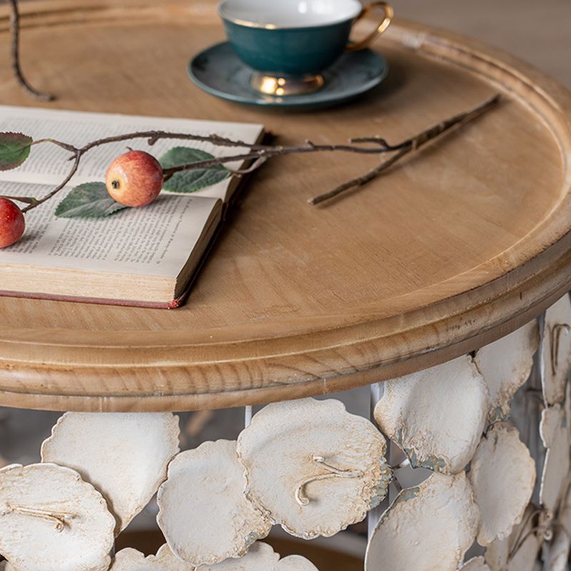 Drum Shaped Coffee Table French Country Distressed Wood Cocktail Table