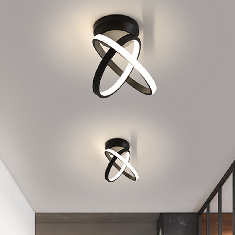 Plafonnier encastré à anneaux croisés, plafonnier LED minimal pour couloir en aluminium, noir/blanc
