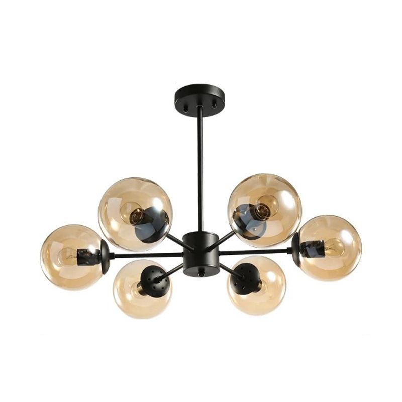 Amber/Blue/Clear Glass Spherical Chandelier Light Post Modern 6/8/10 Lights Black Pendant Lamp for Bedroom