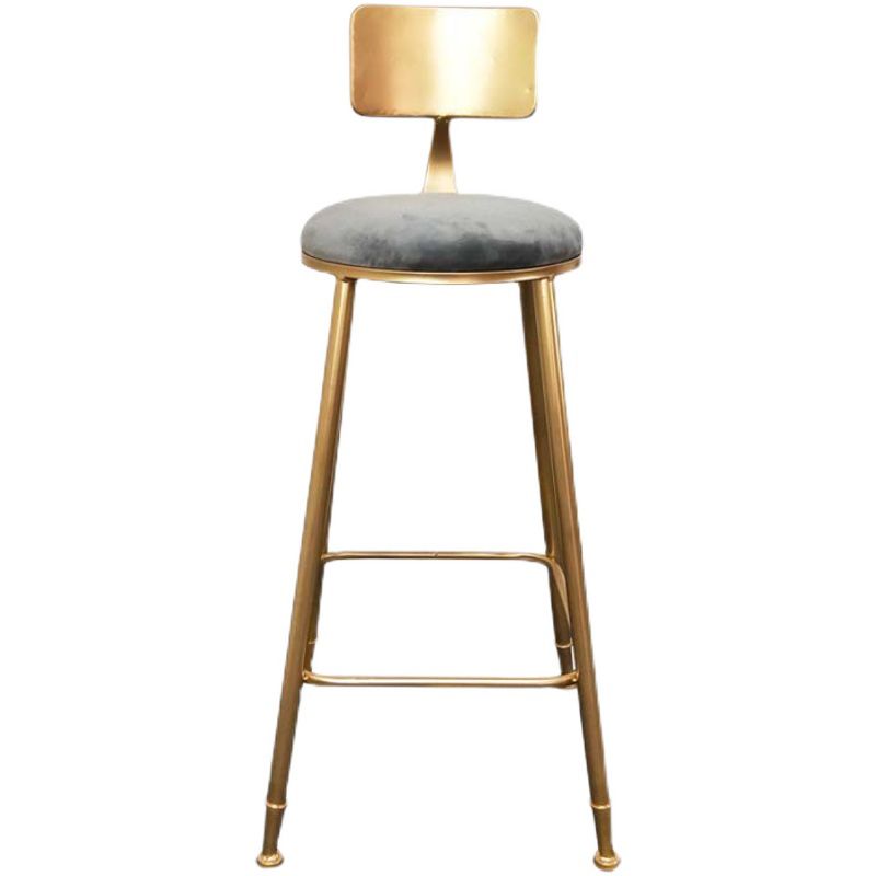Glam Armless Backrest Counter Stool Iron Cashier Bar Stool with Flannel Cushion and Pedal