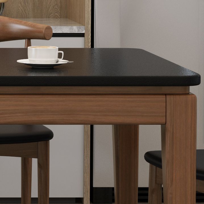 Rectangle Stone Top Table Mid-Century Modern Dining Table with 4 Wood Legs