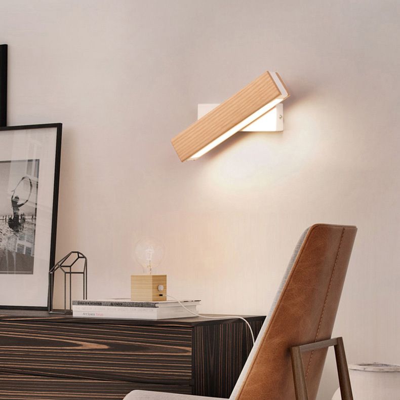 Modern Indoor Wall Sconce LED Rectangular Wooden Wall Lamp for Bedside with Adjustable Head