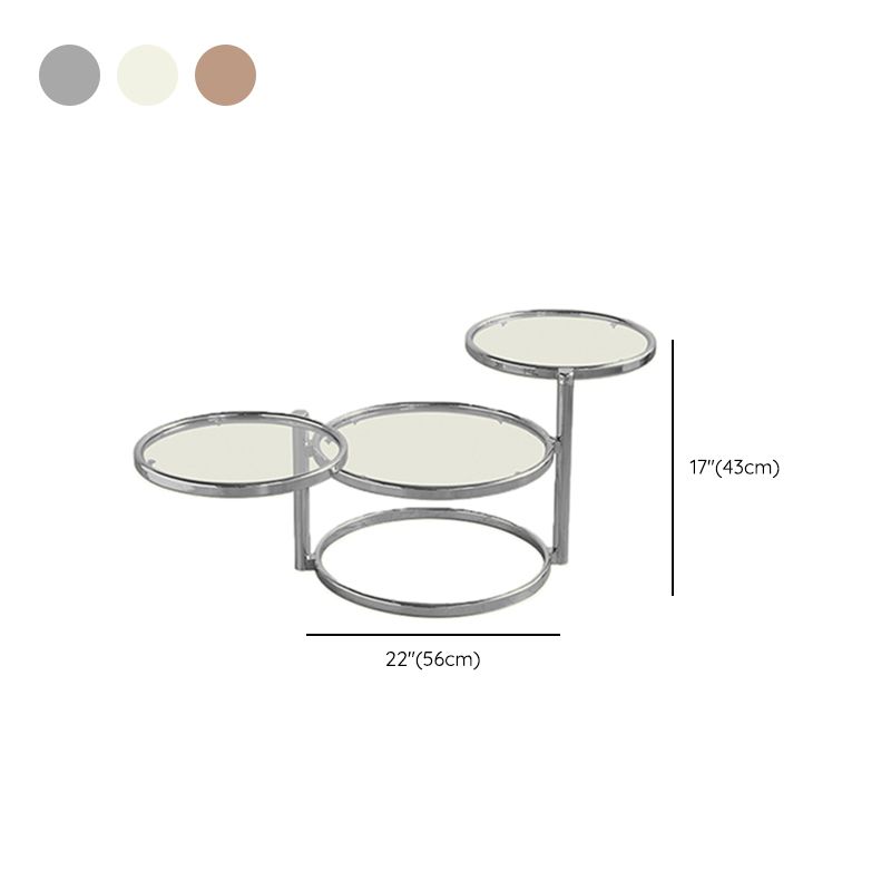 Extendable Coffee Table with Glass Round Top and Stainless Steel Base