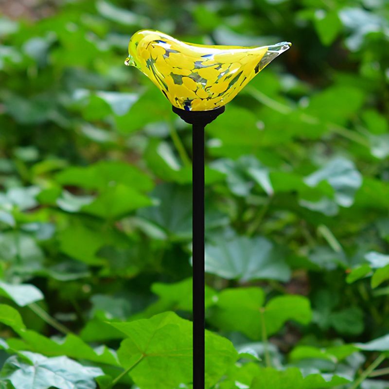 Bird Garden Decoration Stake Lamp Blue/Yellow/Orange Glass Modernist LED Solar Path Light in Black