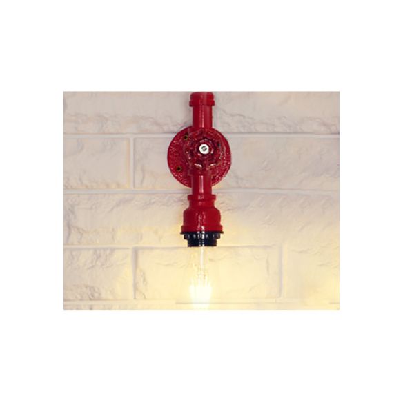 Metallic Rohrleitungslampe Industrial 1 Lampenbauernhaus-Wandleuchte mit rotem Ventil in Weiß/Rot, 1/5-Pack