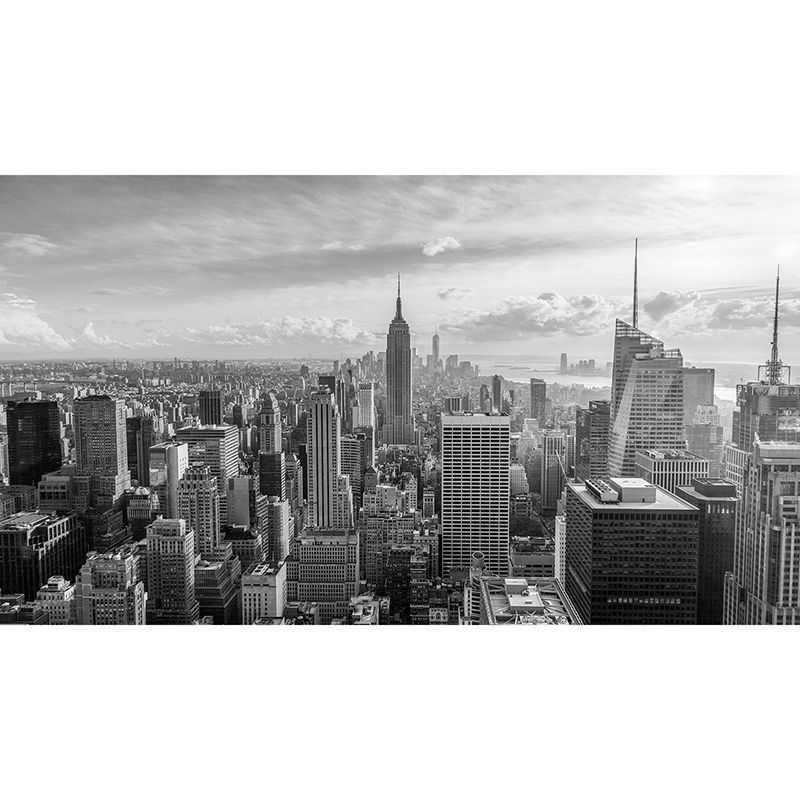 Contemporary City View Mural Wallpaper for Accent Wall, Black and White, Made to Measure