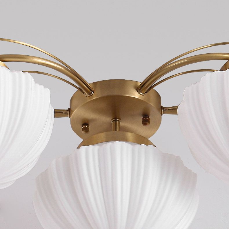 Bowl Shape Flush Light Modern Style Glass 3 Lights Flush Ceiling Light in White