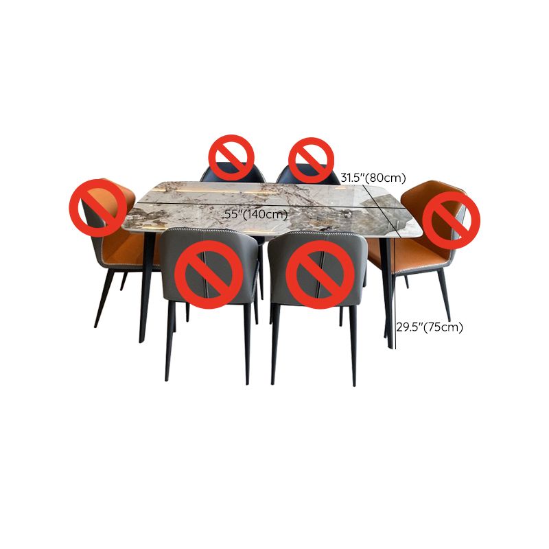 Contemporary Stone Rectangular Dining Table with 4 Steel Foot