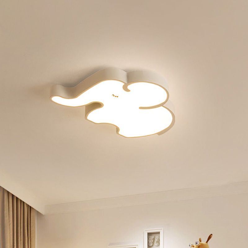 Led Bedroom Close to Ceiling Lamp Nordic Blue/White Flush Fixture with Elephant Acrylic Shade