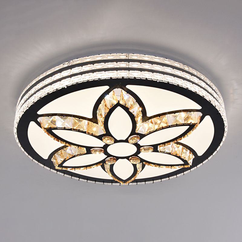 Drum LED Flush Mount Light Simplicity Crystal Bedroom Flush Mount Ceiling Light in Stainless-Steel