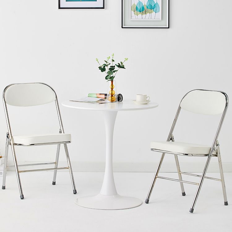 Mesa de comedor redonda moderna de metal, mesa interior con tapa de madera y base de tulipán