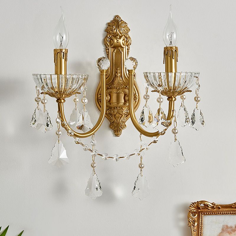 Candle Shape Crystal Wall Lighting Modern Style Multi Lights Wall Mounted Light in Gold