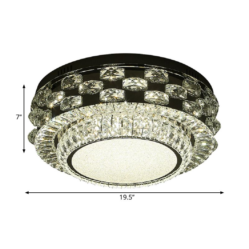 Round/Square Ceiling Lighting Minimalism Beveled Crystal LED Chrome Flush Mount Fixture in Warm/White Light