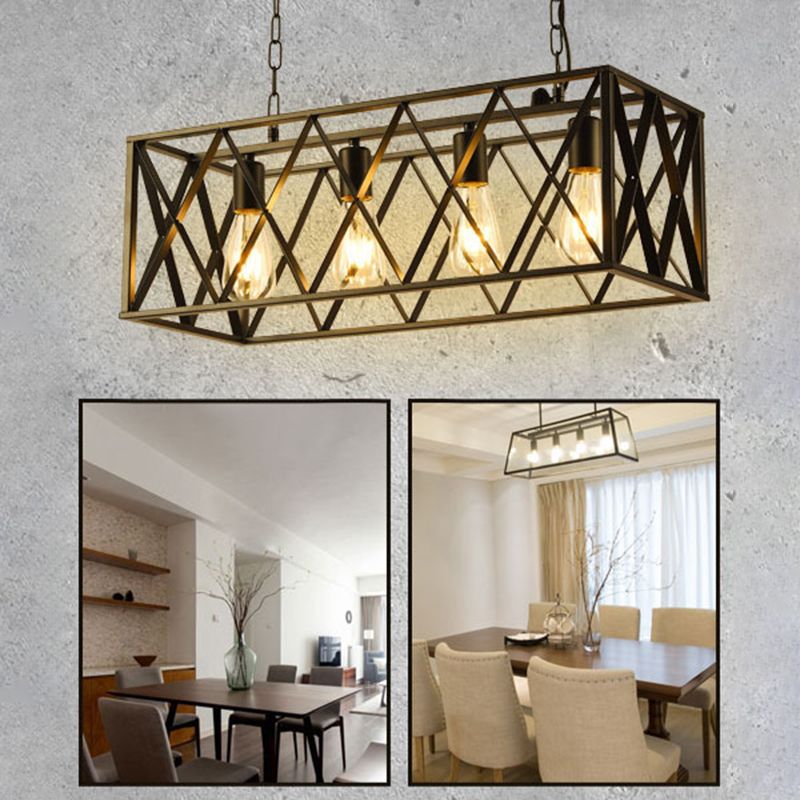Luce a sospensione a sospensione in gabbia di ferro a 4 luci Stile industriale retrò luce appesa per bar