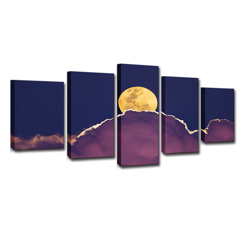 Purple Night Sky Canvas Print Full Moon Behind the Cloud Kids Multi-Piece Wall Art