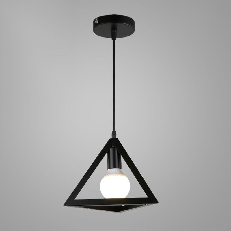 Industrial Cage Pendant Lighting 1-Light Metal Drop Lamp in Black for Restaurant