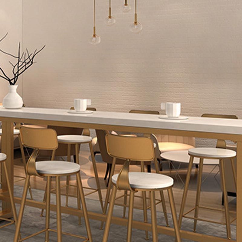 Gold and Metal Base Table White Rectangle Solid Wood Bar Table