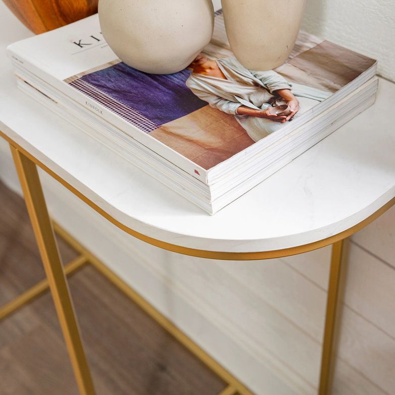 Marble Half Moon Console Table Modern 1-shelf Accent Table for Hall