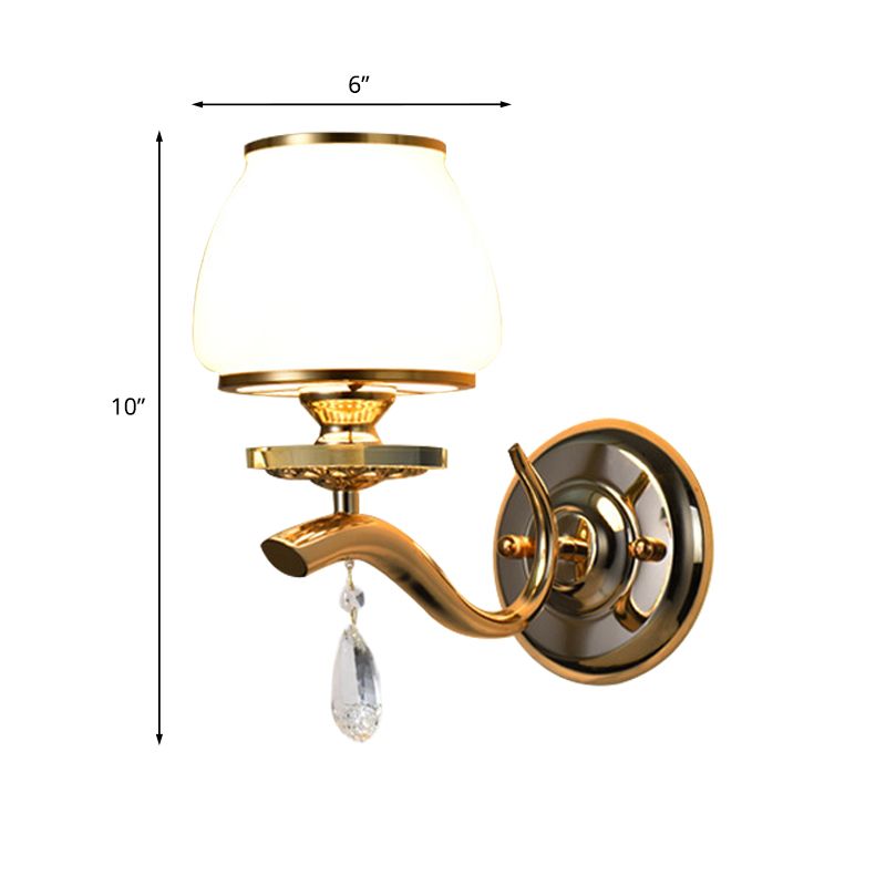 Lampada a parete conica 1/2-bulbina Light Aibrizzazione postmoderna White Glass Wall Sconce Lighting con caduta di cristallo