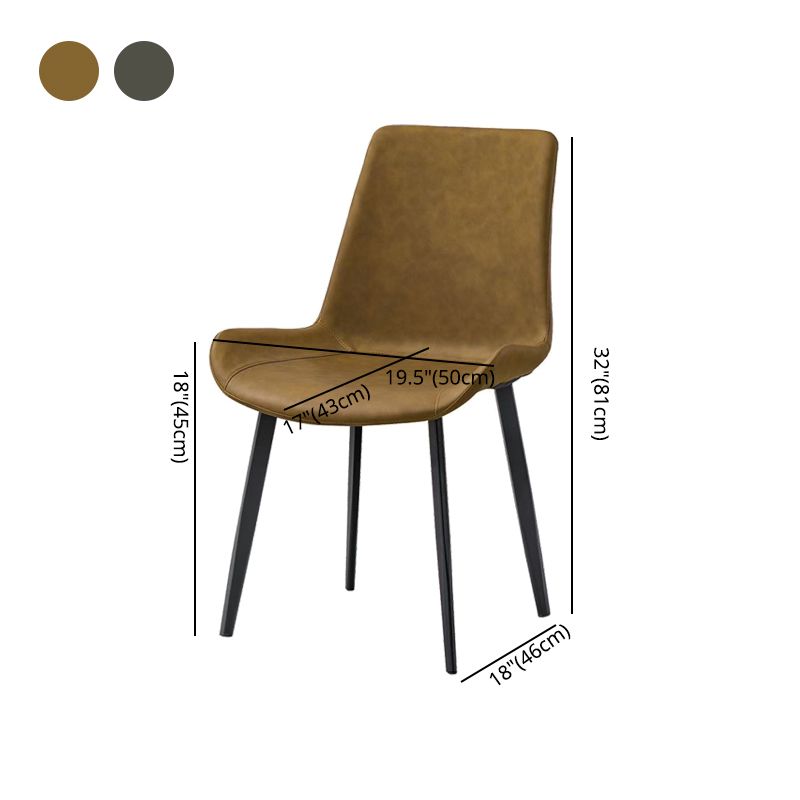 Sillas de comedor sin brazos de cuero tapizadas, sillas laterales con respaldo sólido con patas de metal