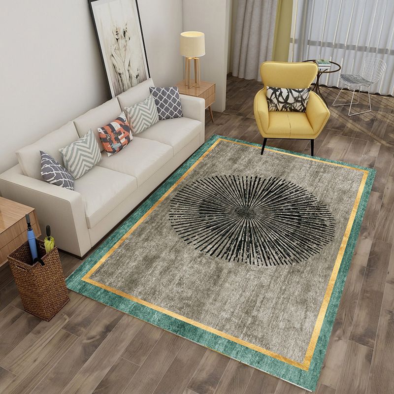 Green Stripe Rug Polyester Graphic Indoor Rug Stain Resistant Rug for Living Room
