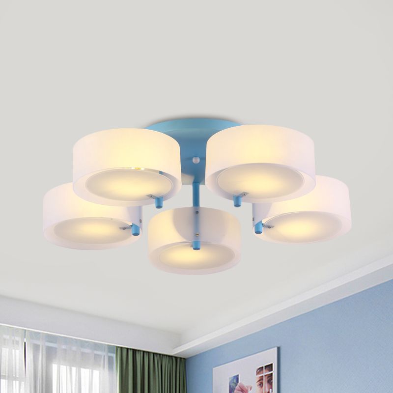 Witte Drum semi-inbouw plafondlamp Macaron Loft melkglazen plafondarmatuur voor studeerkamer