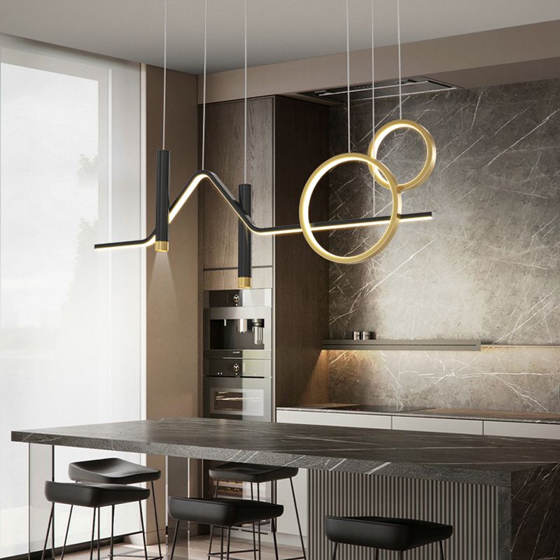 5 Light Geometric Island Lighting Fixtures Contemporary Metal Island Light Fixtures in Black