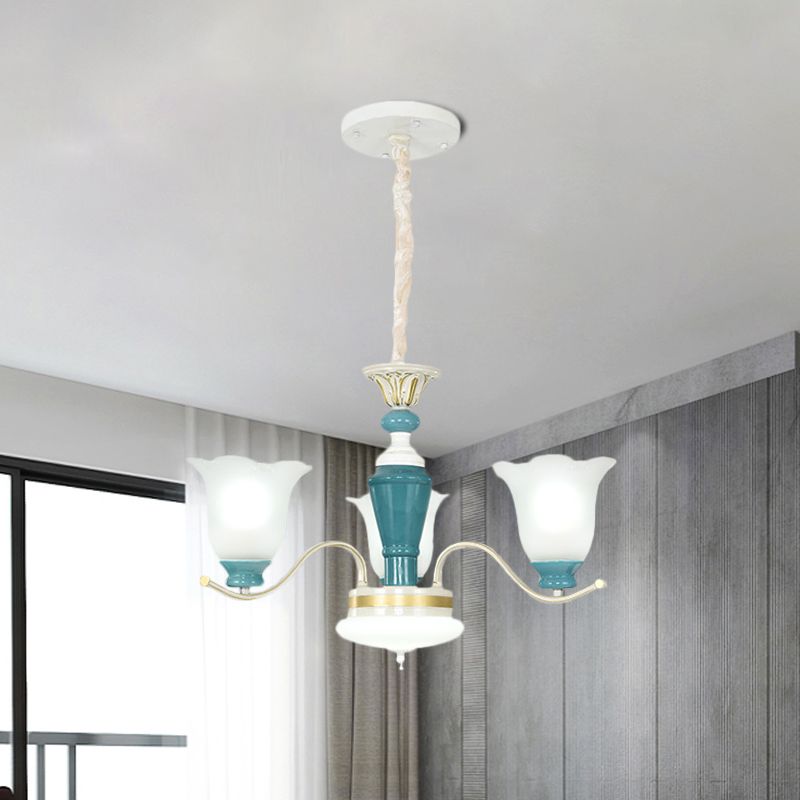 Groene bloemschaduw plafond hang armatuur plattelandsstijl crème glazen 3/6-licht slaapkamer hangende kroonluchter