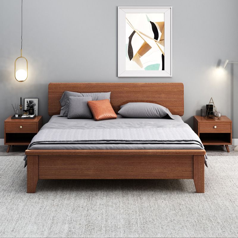 Queen Bed 43.3 Inch High Walnut Panel Bed in Brone with 4 Legs
